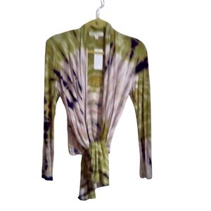 Indigo Threads Co Tie Dye Design Open Front Stretch Cardigan Size Medium Green